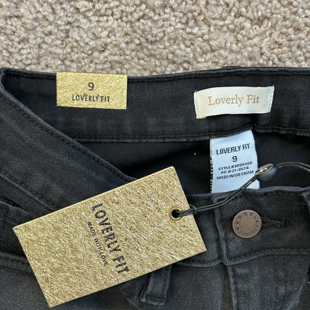 Loverly Fit Black Distressed High Rise Tie Cuff Denim Jeans NWT Size 9 - Picture 3 of 9